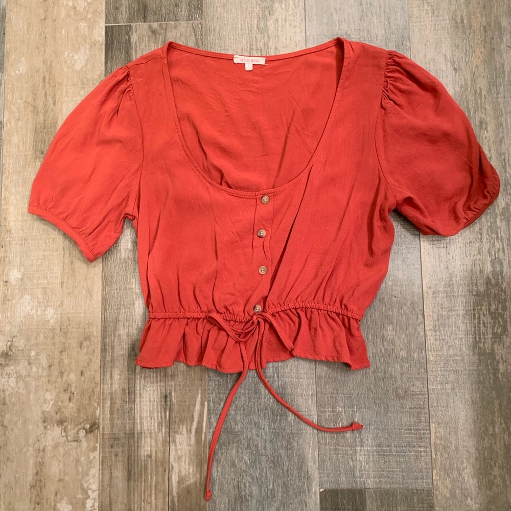 PacSun Rust Crop Peasant Top with Drawstring - Picture 2 of 4